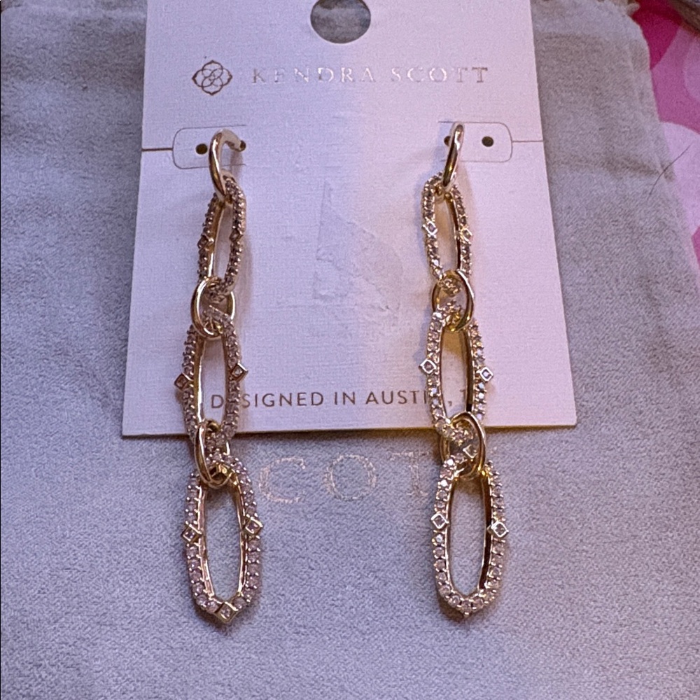 Kendra Scott Gold and CZ Stone Drop earrings new - Picture 3 of 7